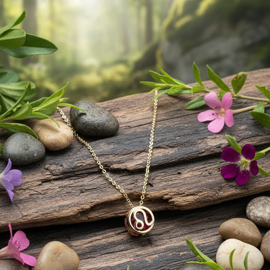 Leo (Şir) Bürcü – Qızıl Suyuna Salınmış Yaqut Rəngli Boyunbağı