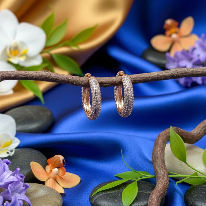 Parlaq Sirkon Daşlı Rose Gold Halka Sırğalar