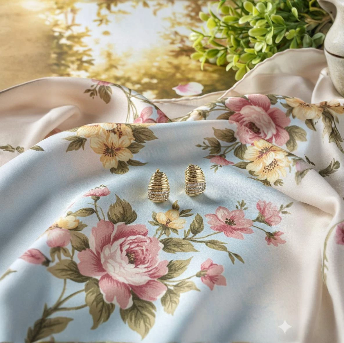 Zərif Qızılı Rəngli Kristal İşləməli Sırğalar