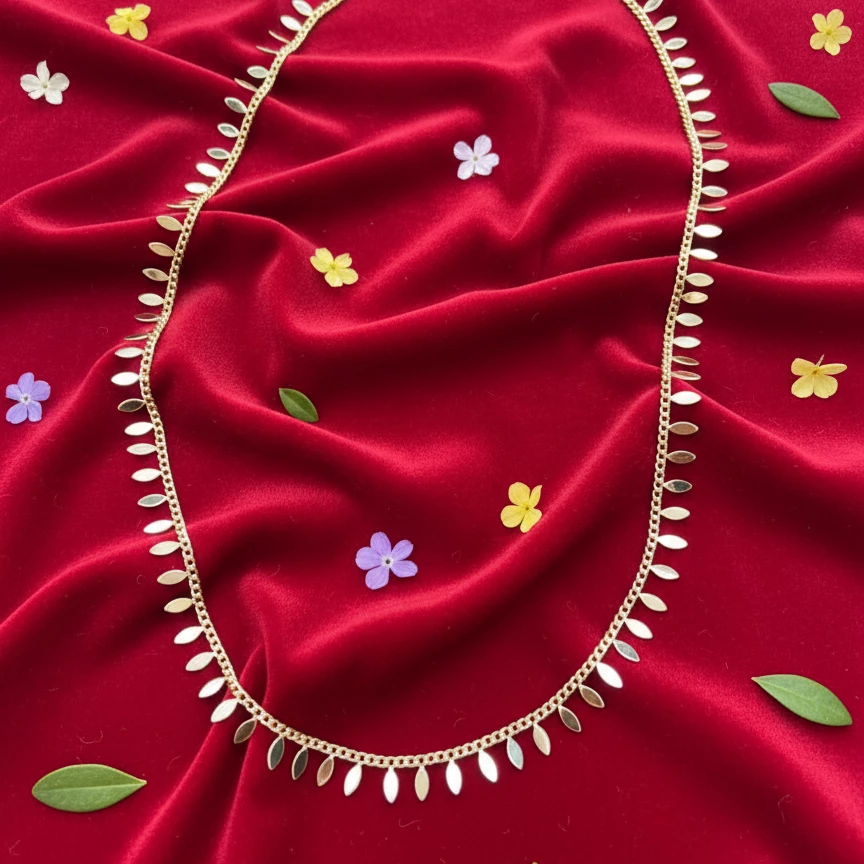 Zərif Yarpaq Detallı Qızılı Boyunbağı